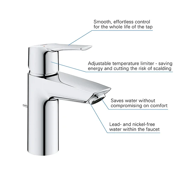 Grohe QuickFix Edge SilkMove ES S-Size Mono Basin Mixer With Pop-up Waste - Chrome 3 Grohe QuickFix Edge SilkMove ES S-Size Mono Basin Mixer With Pop-up Waste - Chrome