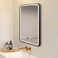 Arezzo Matt Black 600 X 800mm Rectangular LED Illuminated Anti-Fog Bathroom Mirror With Time Display 9 Arezzo Matt Black 600 X 800mm Rectangular LED Illuminated Anti-Fog Bathroom Mirror With Time Display -Home And Bathroom Supplies Store arzim02mb d1