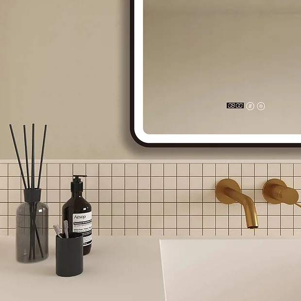 Arezzo Matt Black 600 X 800mm Rectangular LED Illuminated Anti-Fog Bathroom Mirror With Time Display 6 Arezzo Matt Black 600 X 800mm Rectangular LED Illuminated Anti-Fog Bathroom Mirror With Time Display - Image 4