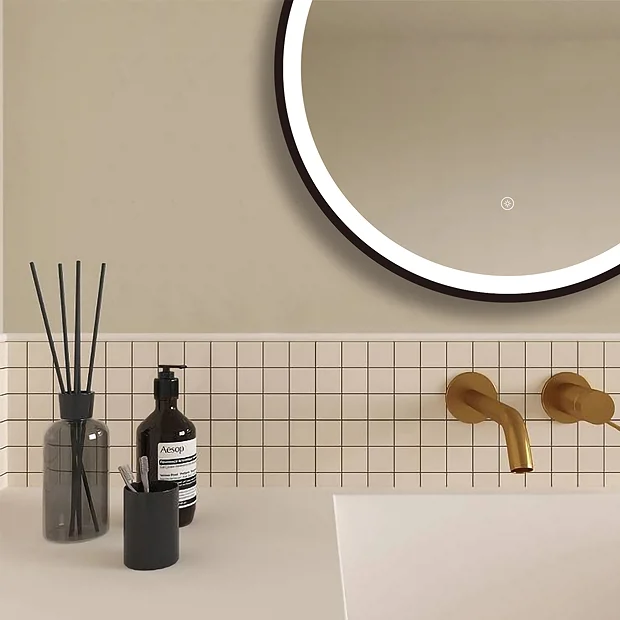 Arezzo Matt Black 600mm Round LED Illuminated Anti-Fog Bathroom Mirror 6 Arezzo Matt Black 600mm Round LED Illuminated Anti-Fog Bathroom Mirror - Image 4