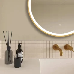 Arezzo Brushed Brass 700mm Round LED Illuminated Anti-Fog Bathroom Mirror 9 Arezzo Brushed Brass 700mm Round LED Illuminated Anti-Fog Bathroom Mirror -Home And Bathroom Supplies Store arzim09bb d1