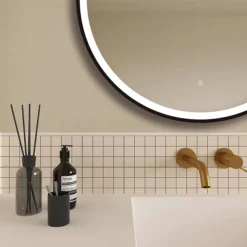 Arezzo Matt Black 800mm Round LED Illuminated Anti-Fog Bathroom Mirror