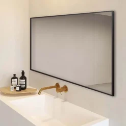 Arezzo Matt Black Square Edge Framed Bathroom Mirror - 1400 X 500mm -Home And Bathroom Supplies Store az147mb d2