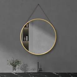 Arezzo Brushed Brass Hanging 600mm Round Bathroom Mirror 9 Arezzo Brushed Brass Hanging 600mm Round Bathroom Mirror -Home And Bathroom Supplies Store az6hmbb d2