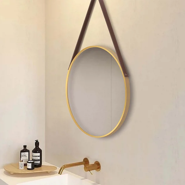 Arezzo Brushed Brass Hanging 600mm Round Bathroom Mirror 4 Arezzo Brushed Brass Hanging 600mm Round Bathroom Mirror - Image 2