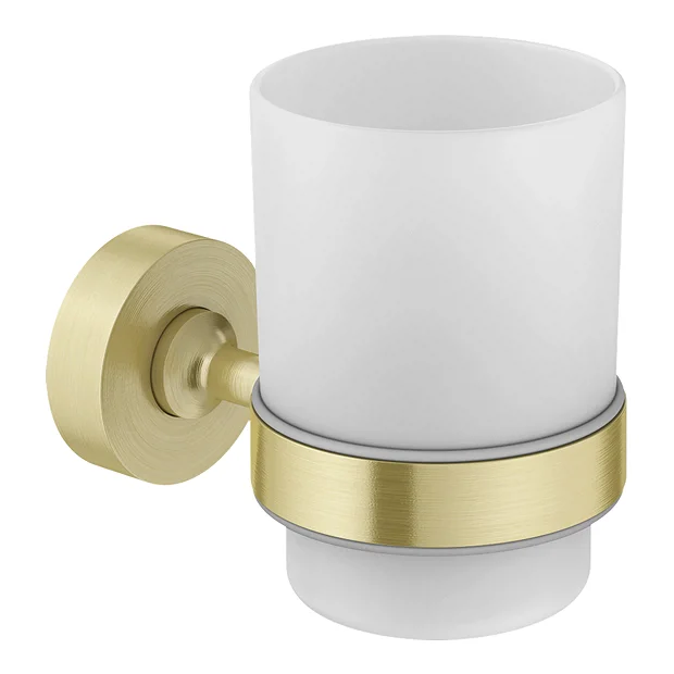 Arezzo Frosted Glass Tumbler + Brushed Brass Holder 3 Arezzo Frosted Glass Tumbler + Brushed Brass Holder