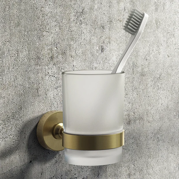 Arezzo Frosted Glass Tumbler + Brushed Brass Holder 4 Arezzo Frosted Glass Tumbler + Brushed Brass Holder - Image 2