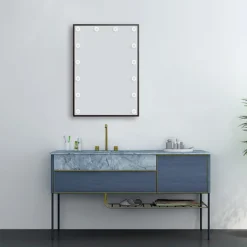 Arezzo Bulb Matt Black 500 X 700mm LED Illuminated Mirror With Motion Sensor + Anti-Fog -Home And Bathroom Supplies Store azbm103 d3