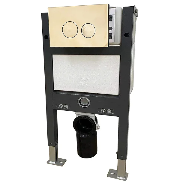 Arezzo Compact Top/Front Flush Toilet Frame With Brushed Brass Flush - Round Buttons 4 Arezzo Compact Top/Front Flush Toilet Frame With Brushed Brass Flush - Round Buttons - Image 2