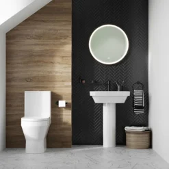 Britton Curve2 Rimless Close Coupled Open Back Toilet With Matt Black Flush Button + Soft Close Seat -Home And Bathroom Supplies Store c2ccwc d2