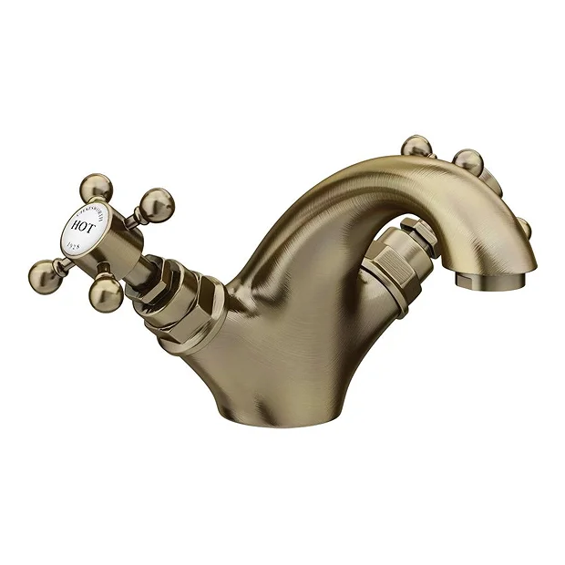 Chatsworth 1928 Antique Brass Traditional Crosshead Mono Basin Mixer Tap 4 Chatsworth 1928 Antique Brass Traditional Crosshead Mono Basin Mixer Tap - Image 2