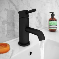 Arezzo Round Matt Black Basin Mono Mixer Tap -Home And Bathroom Supplies Store cru20blk detail2