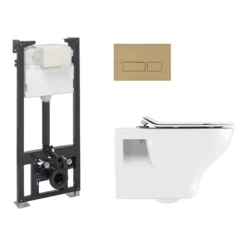 Crosswater MPRO Brushed Brass / Kai Toilet + Concealed WC Cistern With Wall Hung Frame