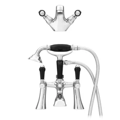 Lancaster Black Traditional Tap Package (Bath + Basin Tap) -Home And Bathroom Supplies Store lancbpk n d3