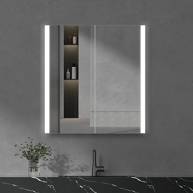 Toreno 700x650mm LED Illuminated 2-Door Bluetooth Mirror Cabinet With Motion Sensor, Shaving Socket & Anti-Fog 4 Toreno 700x650mm LED Illuminated 2-Door Bluetooth Mirror Cabinet With Motion Sensor, Shaving Socket & Anti-Fog - Image 2