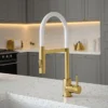 The Tap Factory Vibrance Tube Brushed Brass Kitchen Tap With Spray Function -Home And Bathroom Supplies Store tfvtsbbwhite l