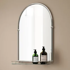 Chatsworth Traditional 700 X 490mm Arched Mirror With Glass Shelf - Chrome -Home And Bathroom Supplies Store tmcs02 lrg