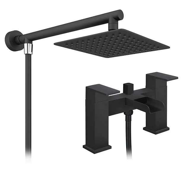 Monza Matt Black Waterfall Bath Shower Mixer Tap Inc. Overhead Rainfall Shower Head 4 Monza Matt Black Waterfall Bath Shower Mixer Tap Inc. Overhead Rainfall Shower Head - Image 2